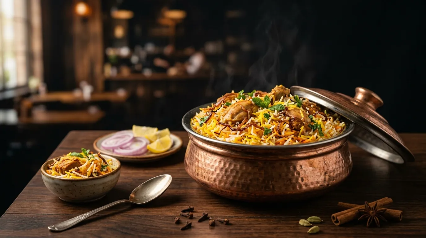 Authentic Hyderabadi Dum Biryani Presentation - Food & Atmosphere