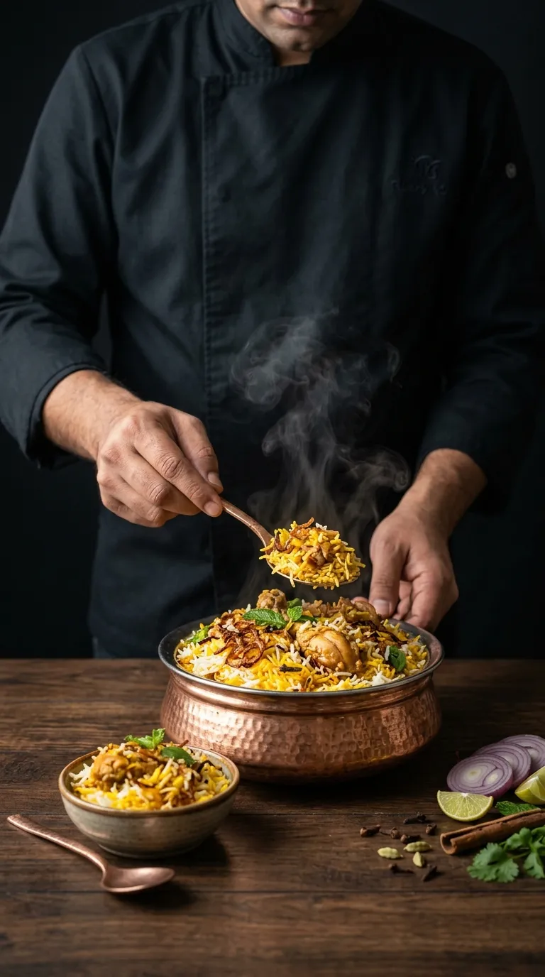 Master Chef preparing authentic Hyderabadi biryani in McKinney TX
